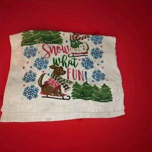 Hand Towel Dogs On Sleds "Snow What Fun" Christmas Decor Kitchen Bathroom Thin